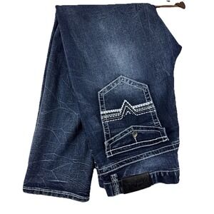 True Luck Jeans Mens 36x32 Blue‎ Denim Blake Bootcut Stretch Embroidered Pockets